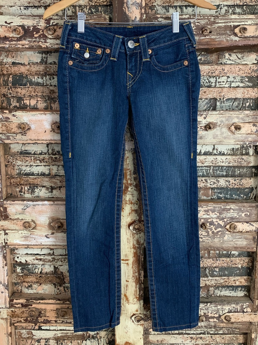 True Religion Jodie Dark Wash Denim Skinny Jeans Flap Pockets, Like New, 24